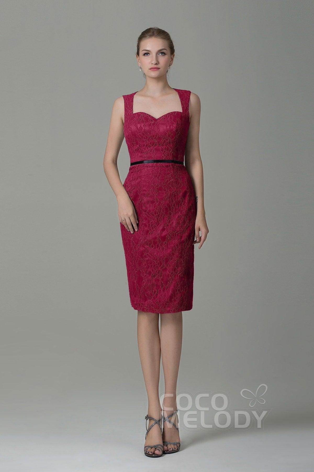 Sheath-Column Knee Length Lace Bridesmaid Dress COZK16011 - COCOMELODY